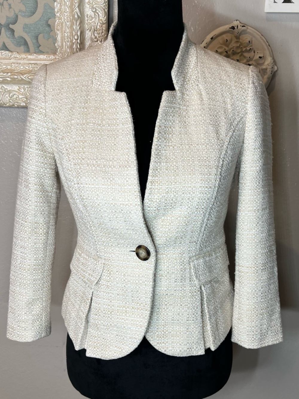 Banana Republic Cream Tweed Single-Button Blazer Jacket